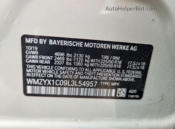 WMZYX1C09L3L54957 2020 MINI COOPER Gray 360 interior view