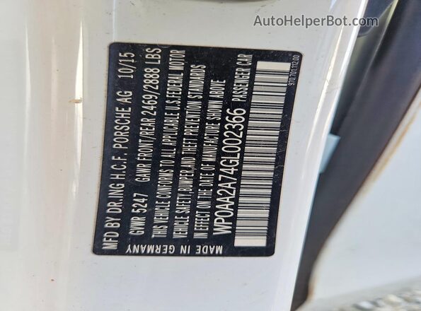 WP0AA2A74GL002366 2016 PORSCHE PANAMERA White ძრავის განყოფილების ხედი