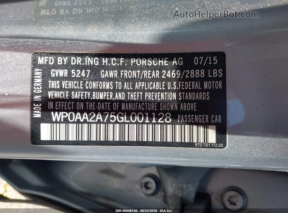 WP0AA2A75GL001128 2016 PORSCHE PANAMERA Silver Շարժիչի բաժամունքի տեսք