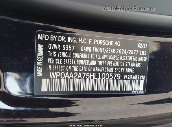 WP0AA2A75HL100579 2017 PORSCHE PANAMERA Черный Вид подкапотного пространства