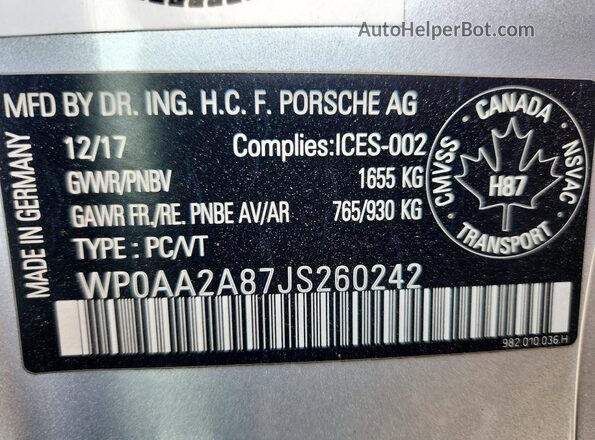 WP0AA2A87JS260242 2018 PORSCHE CAYMAN Silver Engine compartment view