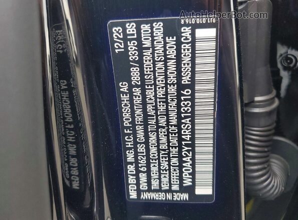 WP0AA2Y14RSA13316 2024 PORSCHE TAYCAN Black Շարժիչի բաժամունքի տեսք