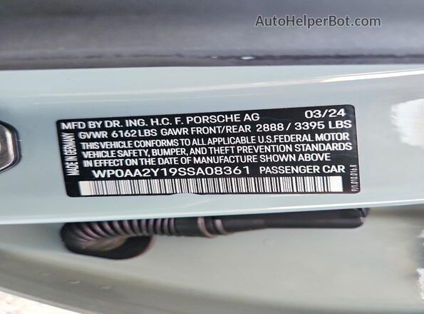 WP0AA2Y19SSA08361 2025 PORSCHE TAYCAN Green Widok naklejki z numerem VIN