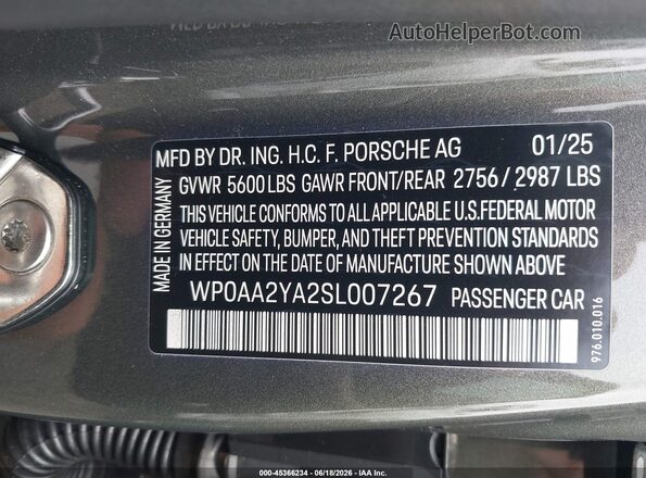 WP0AA2YA2SL007267 2025 PORSCHE PANAMERA Green Widok komory silnika