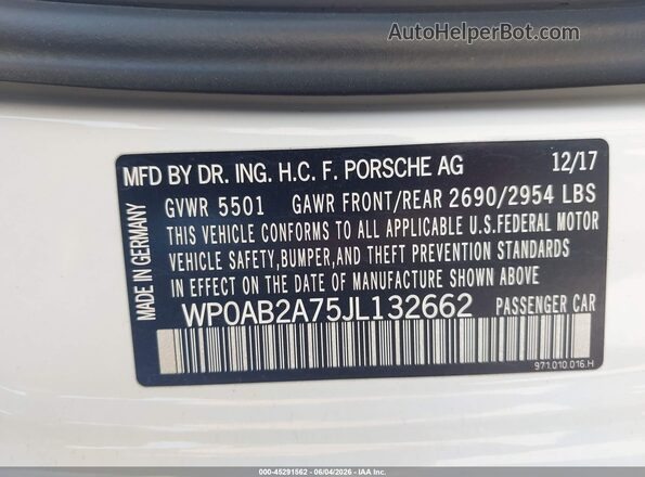 WP0AB2A75JL132662 2018 PORSCHE PANAMERA Белый Вид подкапотного пространства