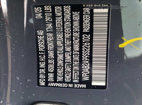 WP0AB2A99SS226102 2025 PORSCHE 911 Gray Շարժիչի բաժամունքի տեսք