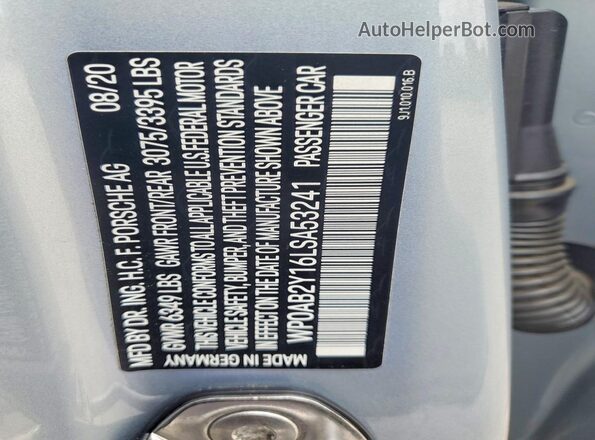 WP0AB2Y16LSA53241 2020 PORSCHE TAYCAN Gray 