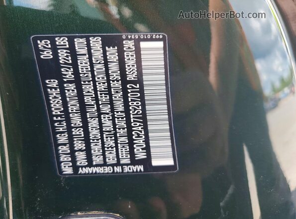WP0AC2A97TS287012 2026 PORSCHE 911 Green Вид наклейки з VIN-кодом