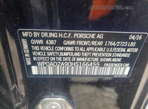 WP0AD2A90HS166455 2017 PORSCHE 911 Black Շարժիչի բաժամունքի տեսք