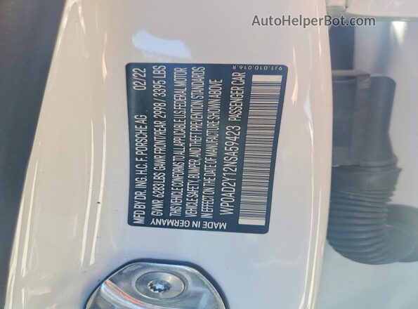 WP0AD2Y12NSA59423 2022 PORSCHE TAYCAN White Շարժիչի բաժամունքի տեսք