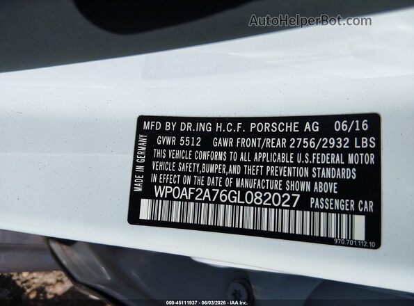 WP0AF2A76GL082027 2016 PORSCHE PANAMERA White Вид підкапотного простору