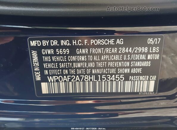 WP0AF2A78HL153455 2017 PORSCHE PANAMERA Black Engine compartment view