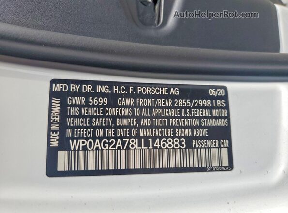 WP0AG2A78LL146883 2020 PORSCHE PANAMERA White Widok komory silnika