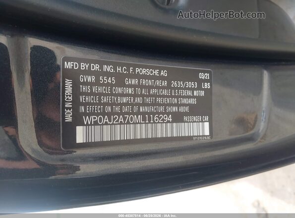 WP0AJ2A70ML116294 2021 PORSCHE PANAMERA Black Շարժիչի բաժամունքի տեսք