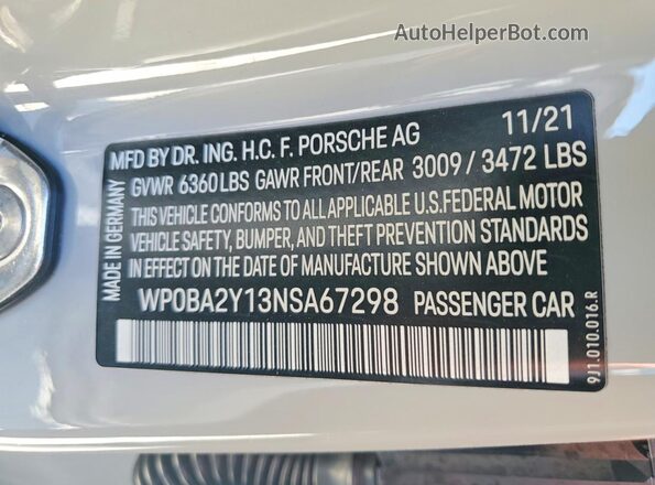 WP0BA2Y13NSA67298 2022 PORSCHE TAYCAN Gray 