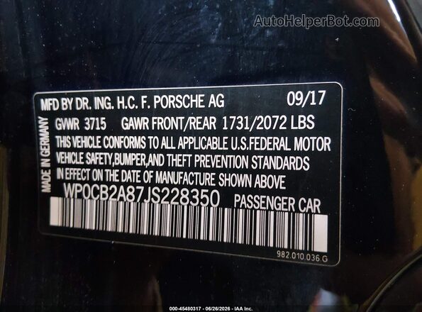 WP0CB2A87JS228350 2018 PORSCHE BOXSTER Черный Вид подкапотного пространства