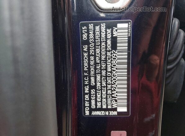 WP1AA2A20GKA08092 2016 PORSCHE CAYENNE Black VIN კოდის სტიკერის ხედი