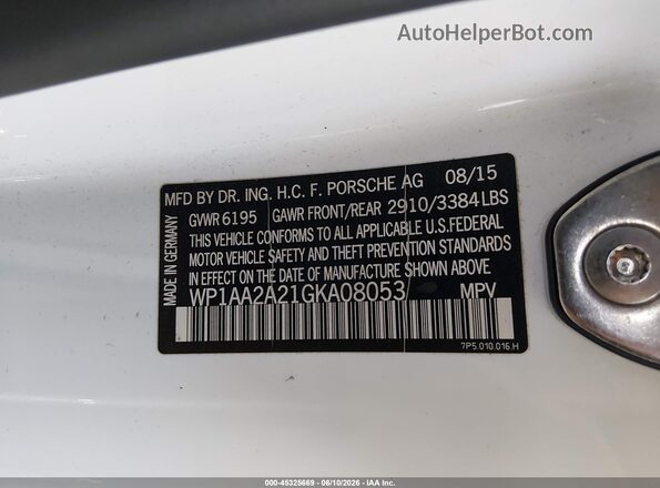 WP1AA2A21GKA08053 2016 PORSCHE CAYENNE Белый Вид подкапотного пространства