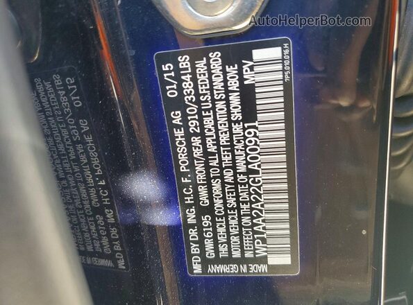 WP1AA2A22GLA00991 2016 PORSCHE CAYENNE Blue Widok naklejki z numerem VIN