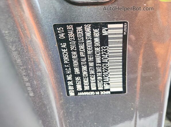 WP1AA2A22GLA04233 2016 PORSCHE CAYENNE Gray VIN կոդի պիտակի տեսք