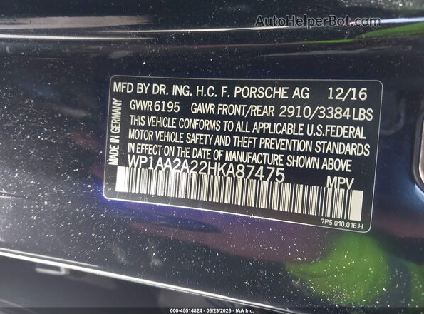 WP1AA2A22HKA87475 2017 PORSCHE CAYENNE Черный Вид подкапотного пространства
