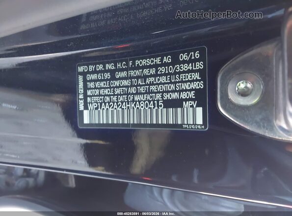WP1AA2A24HKA80415 2017 PORSCHE CAYENNE Black Շարժիչի բաժամունքի տեսք