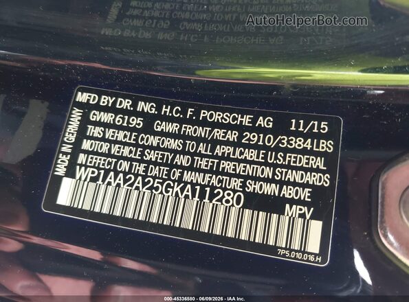 WP1AA2A25GKA11280 2016 PORSCHE CAYENNE Black Widok komory silnika