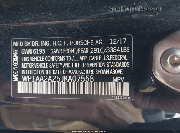 WP1AA2A25JKA07558 2018 PORSCHE CAYENNE Черный Вид подкапотного пространства