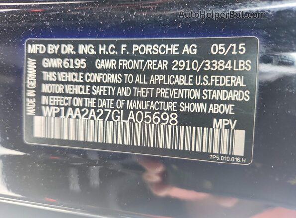 WP1AA2A27GLA05698 2016 PORSCHE CAYENNE Black VIN sticker view