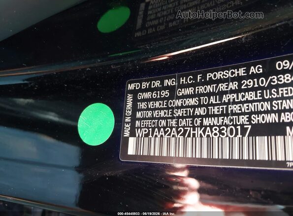 WP1AA2A27HKA83017 2017 PORSCHE CAYENNE Black Շարժիչի բաժամունքի տեսք