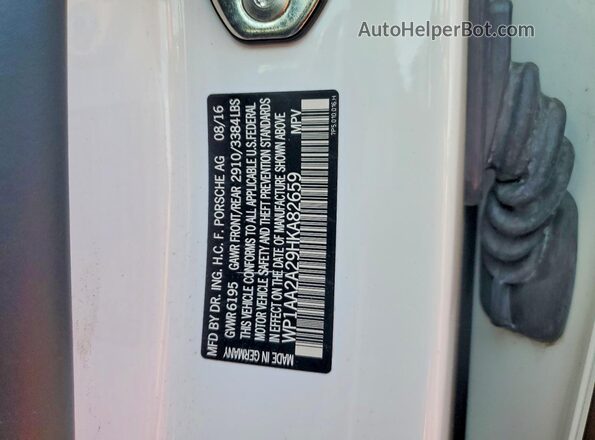 WP1AA2A29HKA82659 2017 PORSCHE CAYENNE Белый Панорамный вид салона 360°
