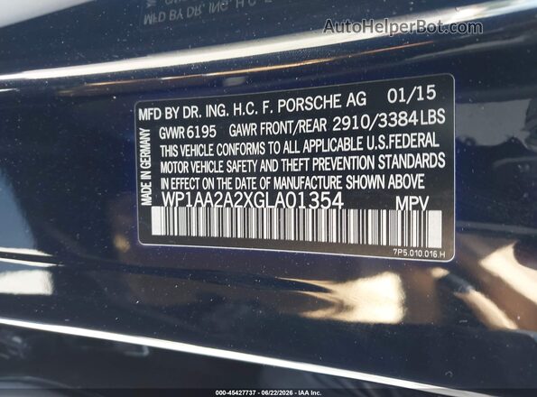 WP1AA2A2XGLA01354 2016 PORSCHE CAYENNE Blue Widok komory silnika