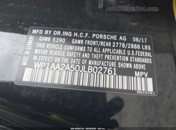WP1AA2A50JLB02761 2018 PORSCHE MACAN Black Շարժիչի բաժամունքի տեսք