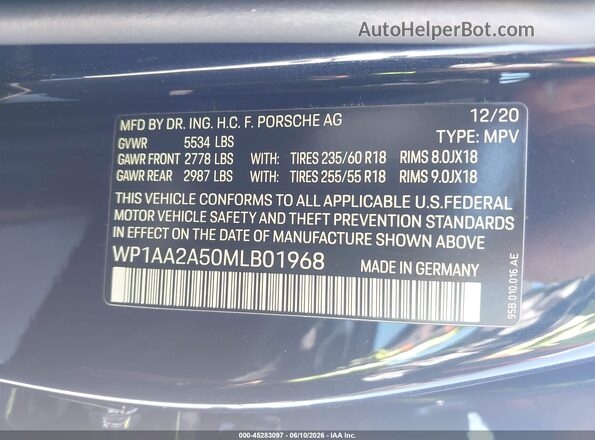 WP1AA2A50MLB01968 2021 PORSCHE MACAN Blue Вид підкапотного простору