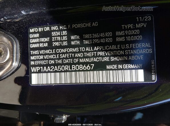 WP1AA2A50RLB08667 2024 PORSCHE MACAN Black ძრავის განყოფილების ხედი