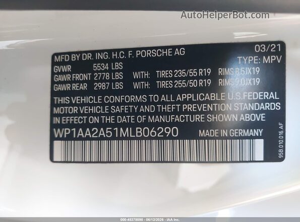 WP1AA2A51MLB06290 2021 PORSCHE MACAN White 