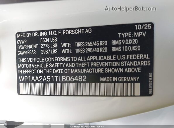 WP1AA2A51TLB06482 2026 PORSCHE MACAN White ძრავის განყოფილების ხედი