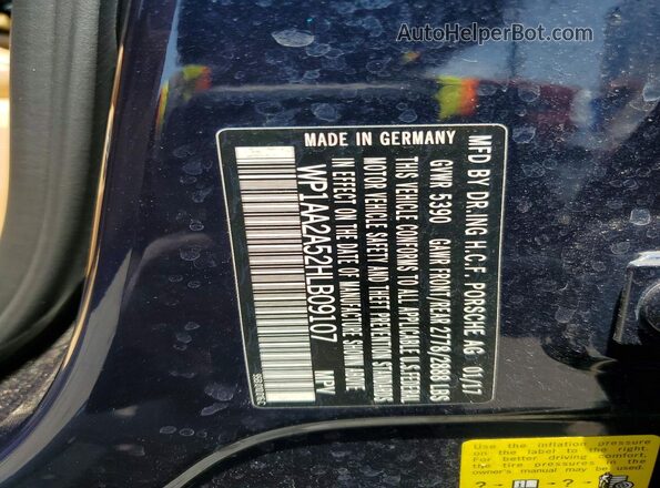 WP1AA2A52HLB09107 2017 PORSCHE MACAN Blue Vista de la etiqueta del VIN