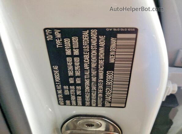 WP1AA2A52LLB03803 2020 PORSCHE MACAN White VIN sticker view