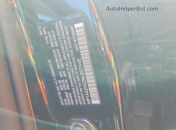 WP1AA2A52NLB07448 2022 PORSCHE MACAN Black VIN sticker view