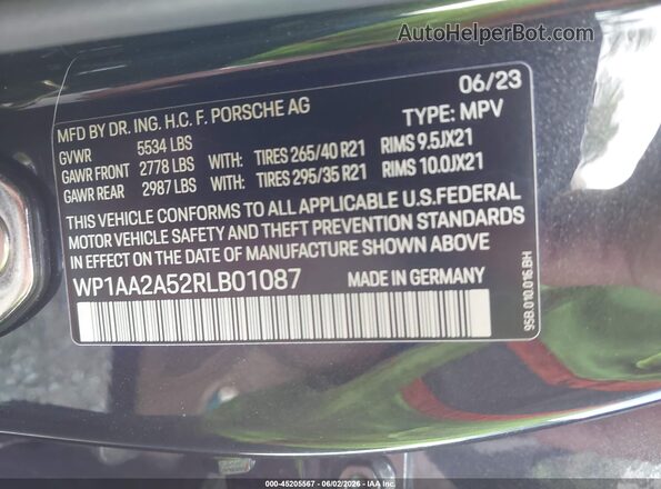 WP1AA2A52RLB01087 2024 PORSCHE MACAN Gray Շարժիչի բաժամունքի տեսք