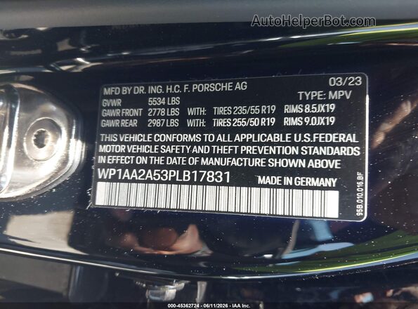 WP1AA2A53PLB17831 2023 PORSCHE MACAN Black Engine compartment view