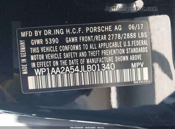 WP1AA2A54JLB01340 2018 PORSCHE MACAN Black Շարժիչի բաժամունքի տեսք