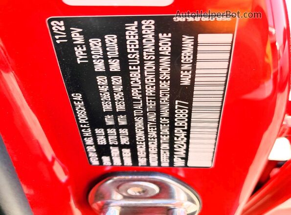 WP1AA2A54PLB08877 2023 PORSCHE MACAN Red Widok naklejki z numerem VIN