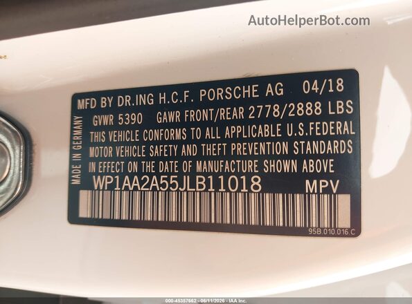 WP1AA2A55JLB11018 2018 PORSCHE MACAN Белый Вид подкапотного пространства