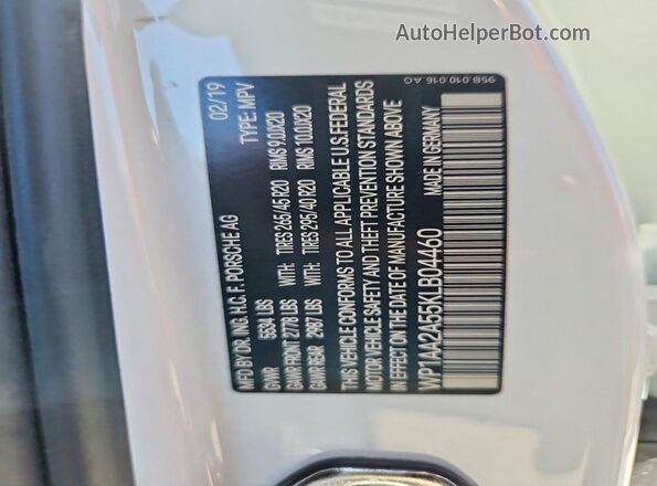 WP1AA2A55KLB04460 2019 PORSCHE MACAN White 