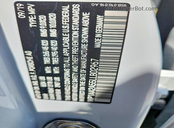 WP1AA2A55LLB02967 2020 PORSCHE MACAN White VIN կոդի պիտակի տեսք