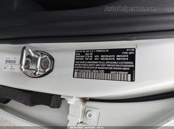 WP1AA2A55LLB06100 2020 PORSCHE MACAN Белый Вид подкапотного пространства