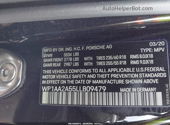 WP1AA2A55LLB09479 2020 PORSCHE MACAN Black Engine compartment view