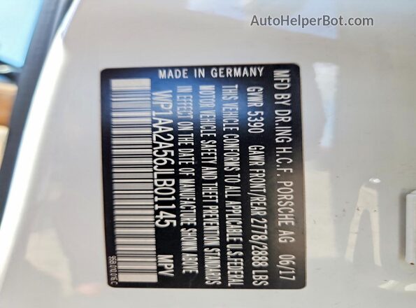 WP1AA2A56JLB01145 2018 PORSCHE MACAN White VIN կոդի պիտակի տեսք